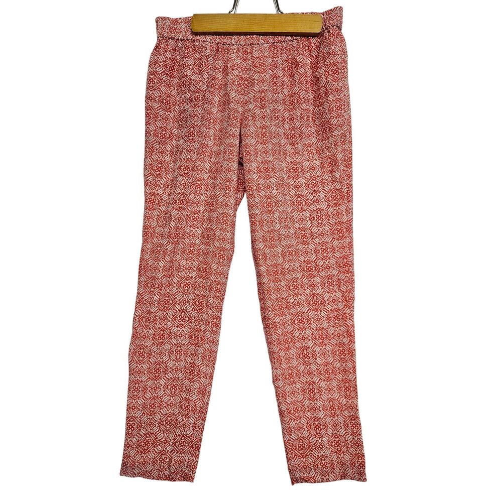 Joie Marceline Silk Red Print Pattern Lined Pull On Taper Ankle Pant